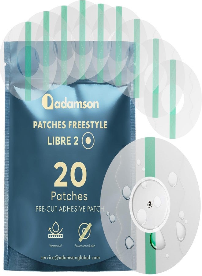 Adamson Freestyle Libre 2 Covers Waterproof – 20 Libre 2 Sensor Covers, Transparent, Long-Lasting, No Glue on Center, Non-Irritating, Easy to Apply and Remove – Ideal for Sports, Swimming, and Daily Use - Image 1